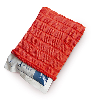 Towel wrapped around ice pack.